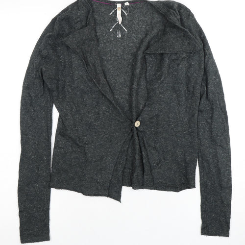 Women's Grey Wool Blend Cardigan, Size 8 - Lightweight
