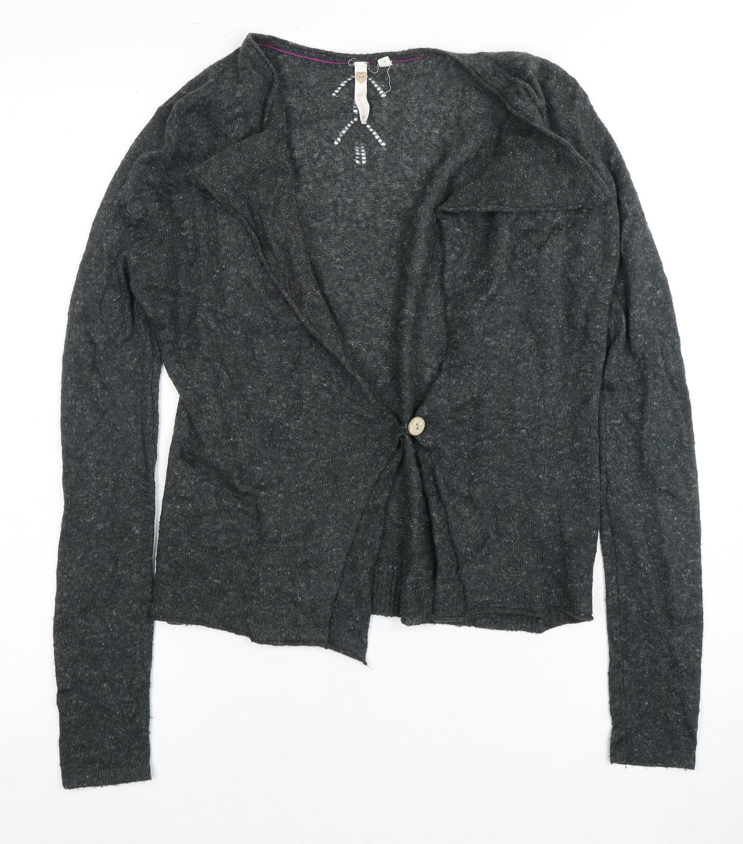 Women's Grey Wool Blend Cardigan, Size 8 - Lightweight
