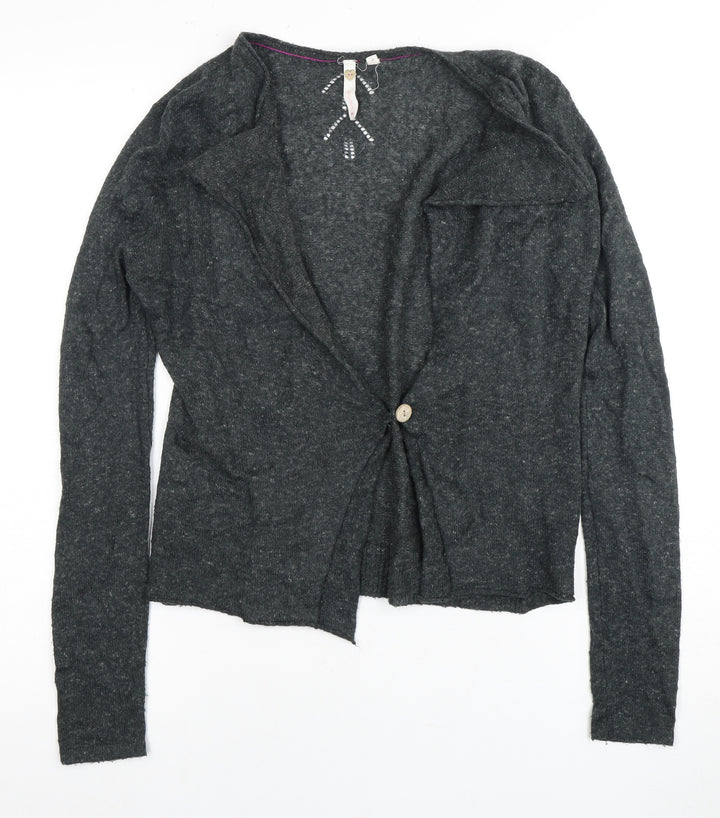 Women's Grey Wool Blend Cardigan, Size 8 - Lightweight