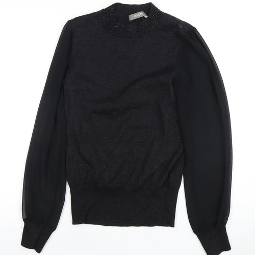 Oasis Women's Black High Neck Beaded Sweatshirt Size S