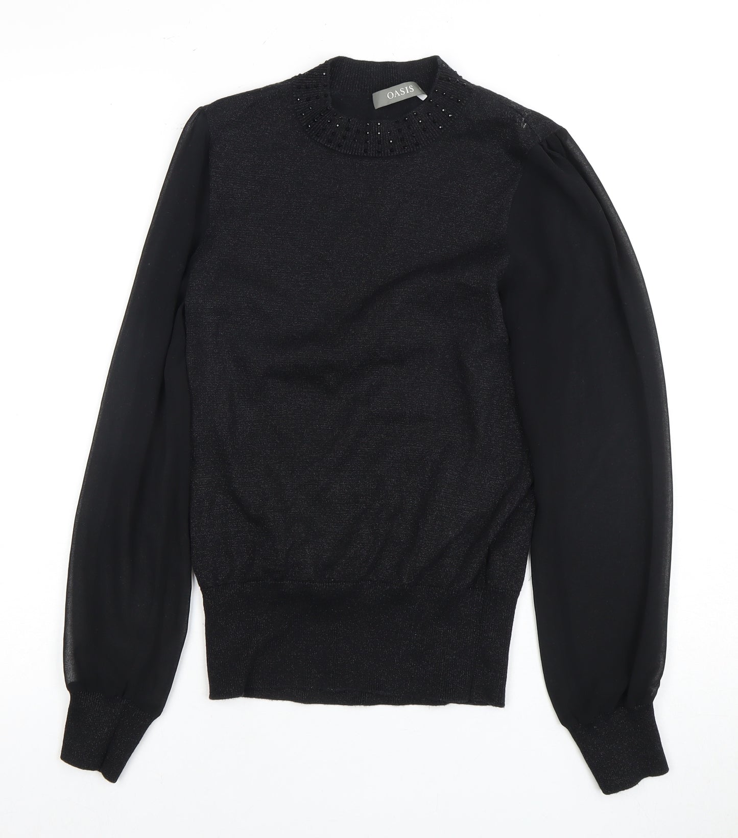 Oasis Women's Black High Neck Beaded Sweatshirt Size S