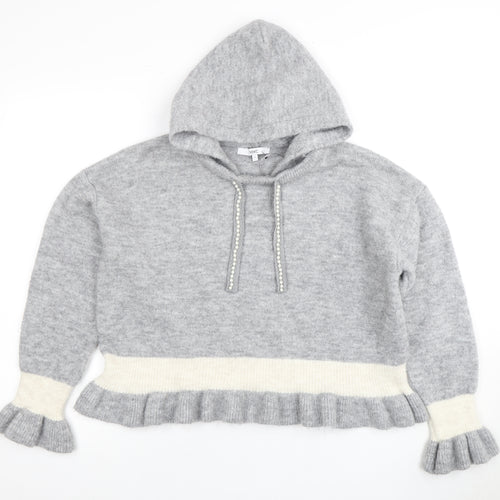 Next Women's Grey Hooded Knit Pullover Jumper L