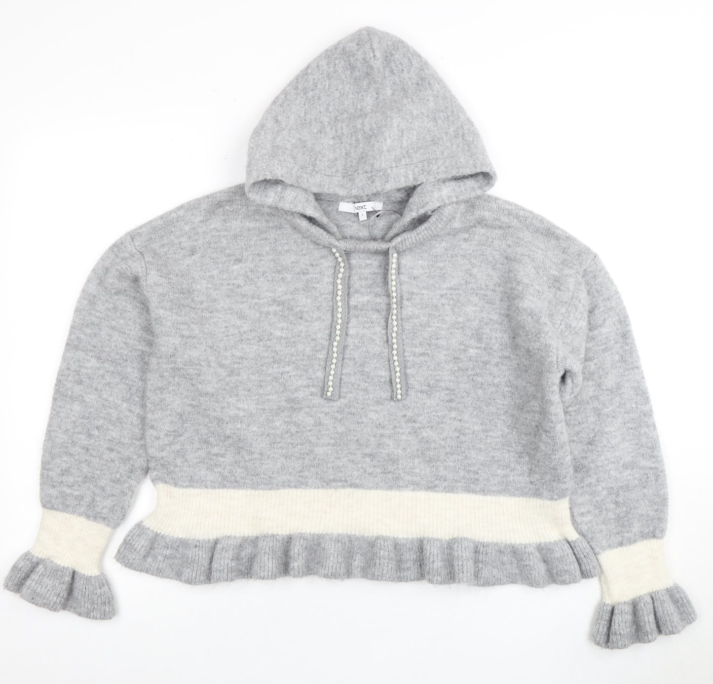 Next Women's Grey Hooded Knit Pullover Jumper L