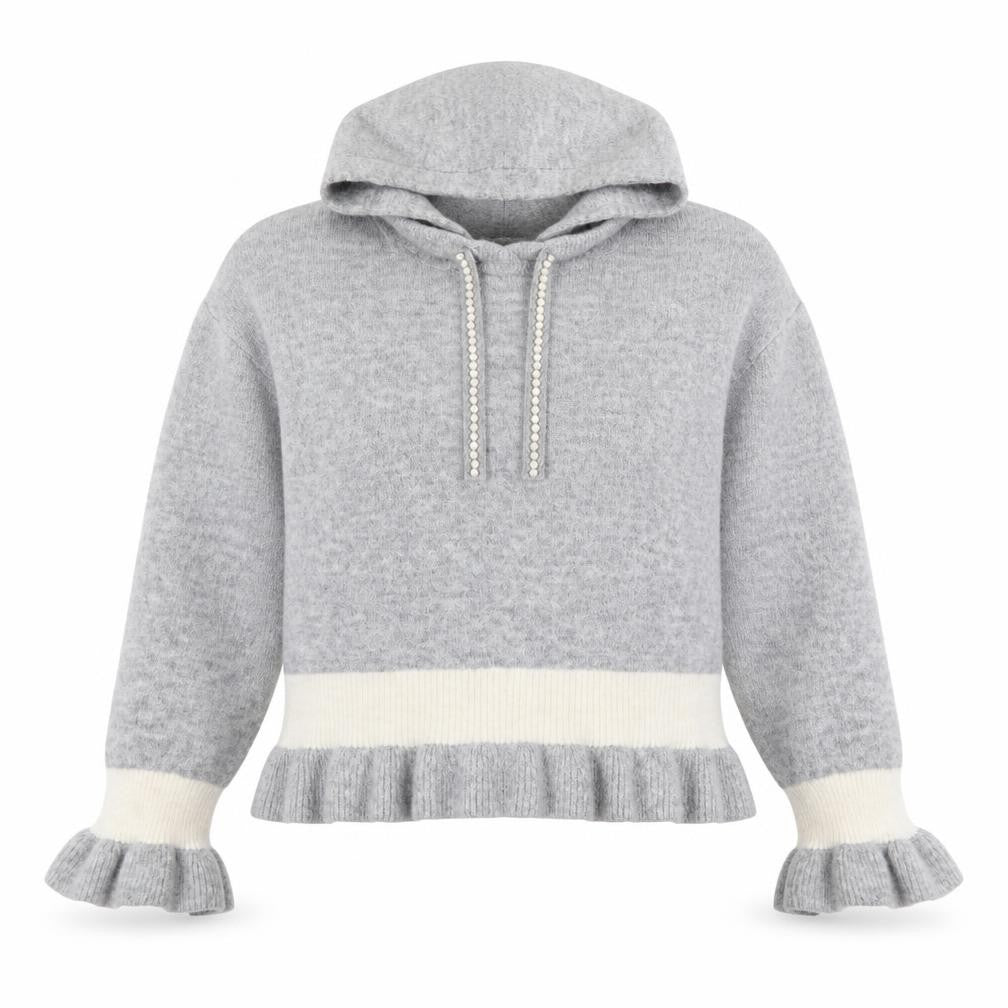 Front view of Next Women's Grey Hooded Knit jumper L