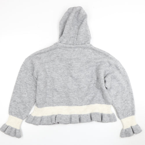 Next Women's Grey Hooded Knit Pullover Jumper L