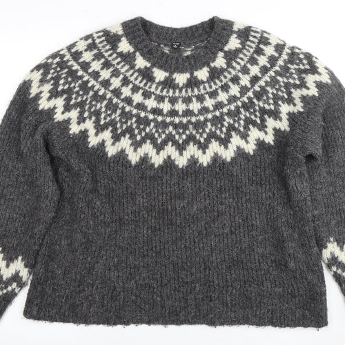 Uniqlo Women's Grey Fair Isle Jumper M