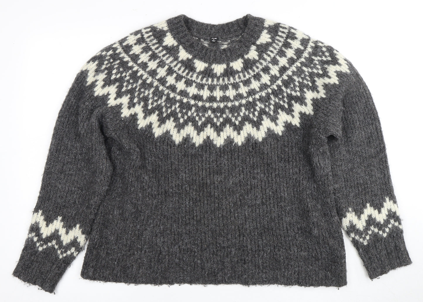 Uniqlo Women's Grey Fair Isle Jumper M