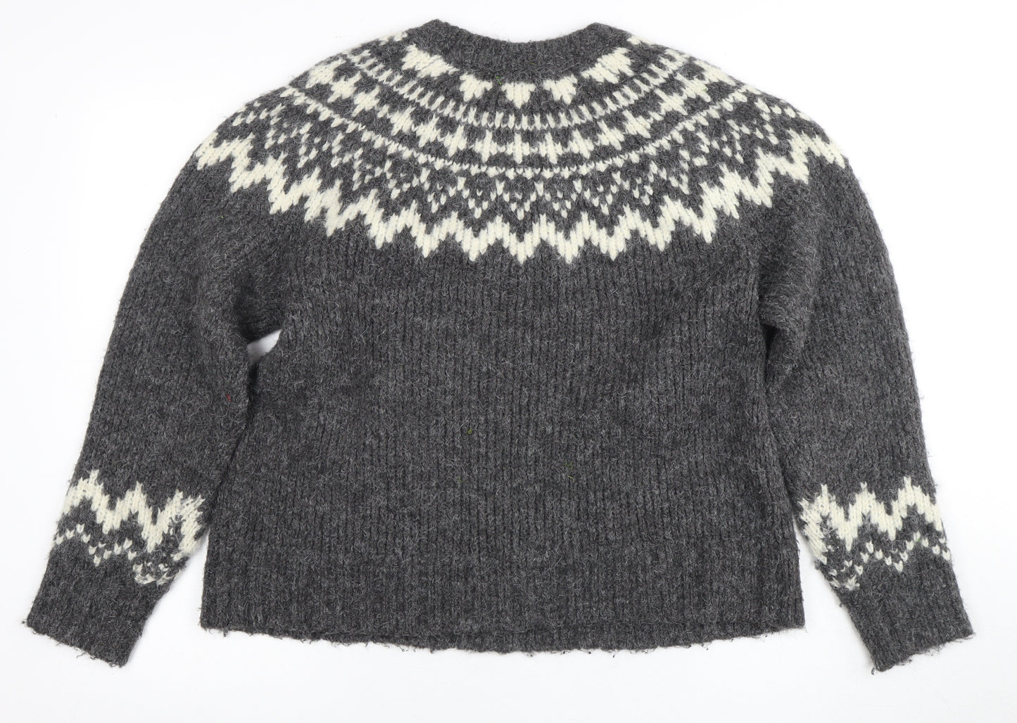 Uniqlo Women's Grey Fair Isle Jumper M
