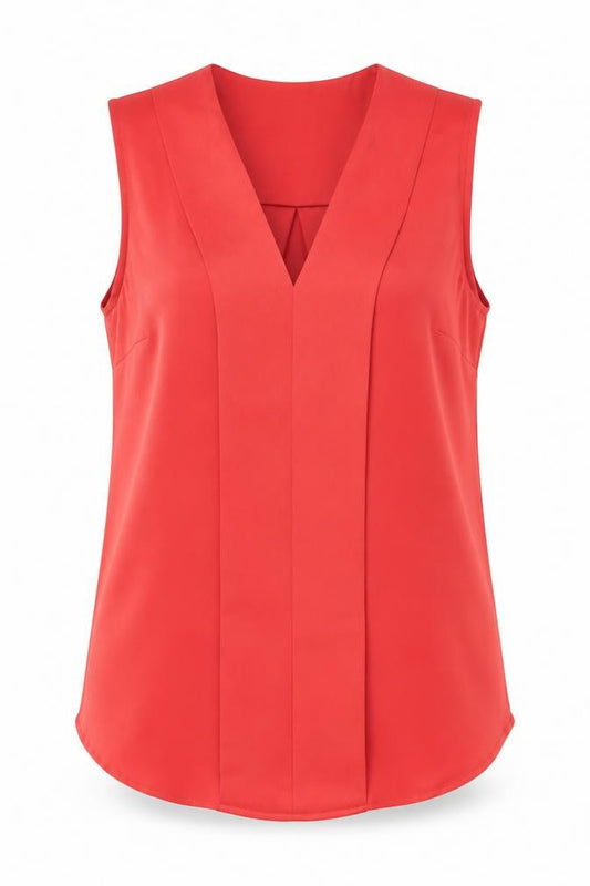 Front view of L.K. Bennett Women's Red Sleeveless Top, size 12, Polyester