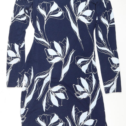 Marks and Spencer Women's Blue Floral Shift Dress - Size 12