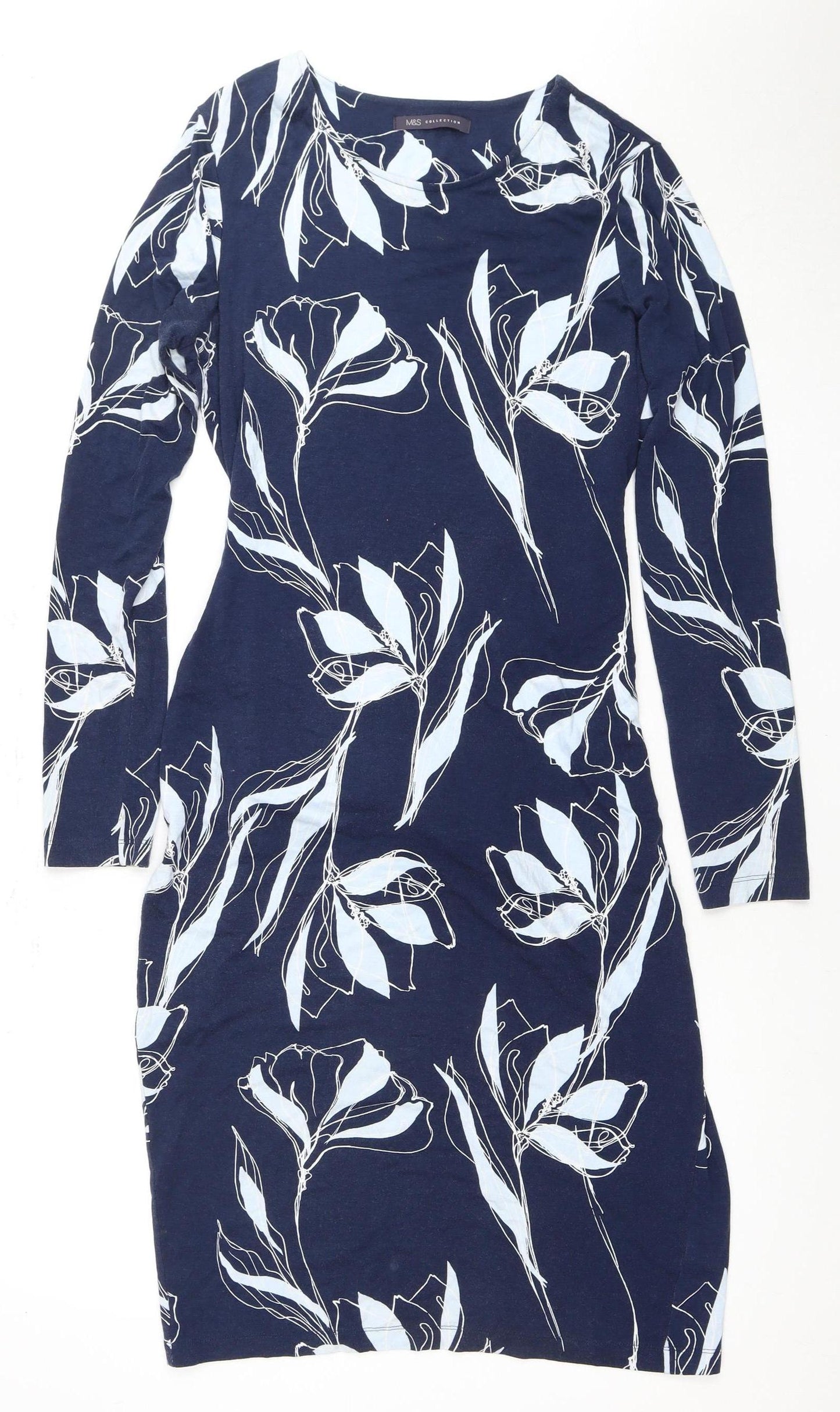 Marks and Spencer Women's Blue Floral Shift Dress - Size 12