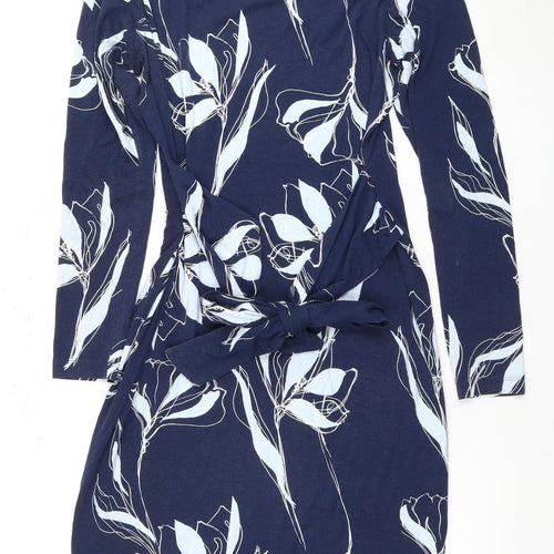 Marks and Spencer Women's Blue Floral Shift Dress - Size 12
