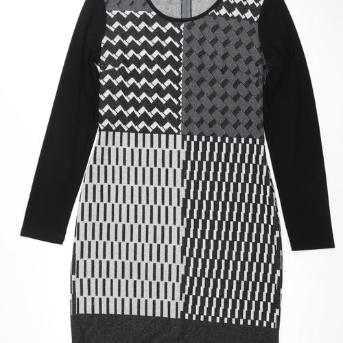 Frank Lyman Women's Black Grey Geometric Dress Size 12