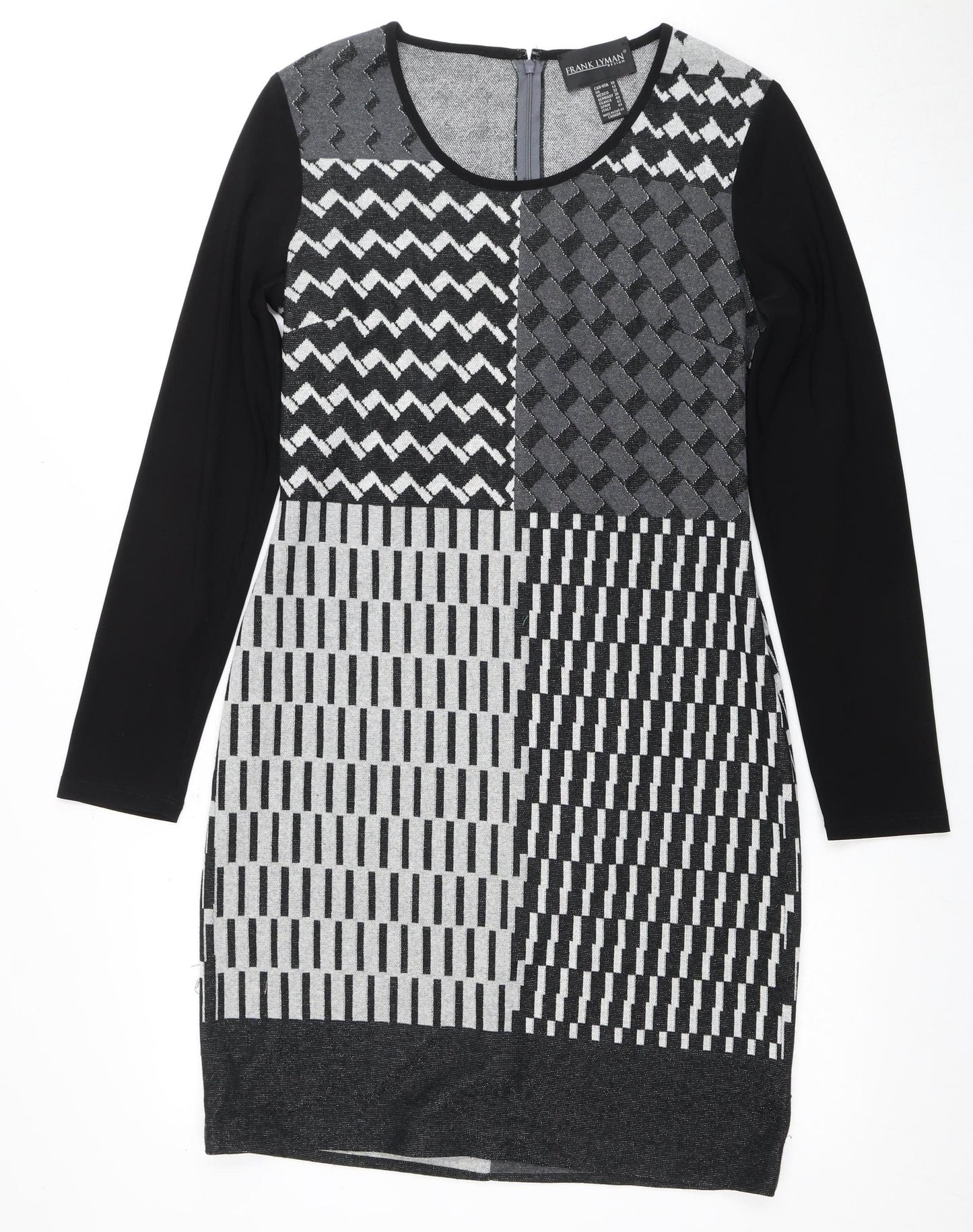 Frank Lyman Women's Black Grey Geometric Dress Size 12