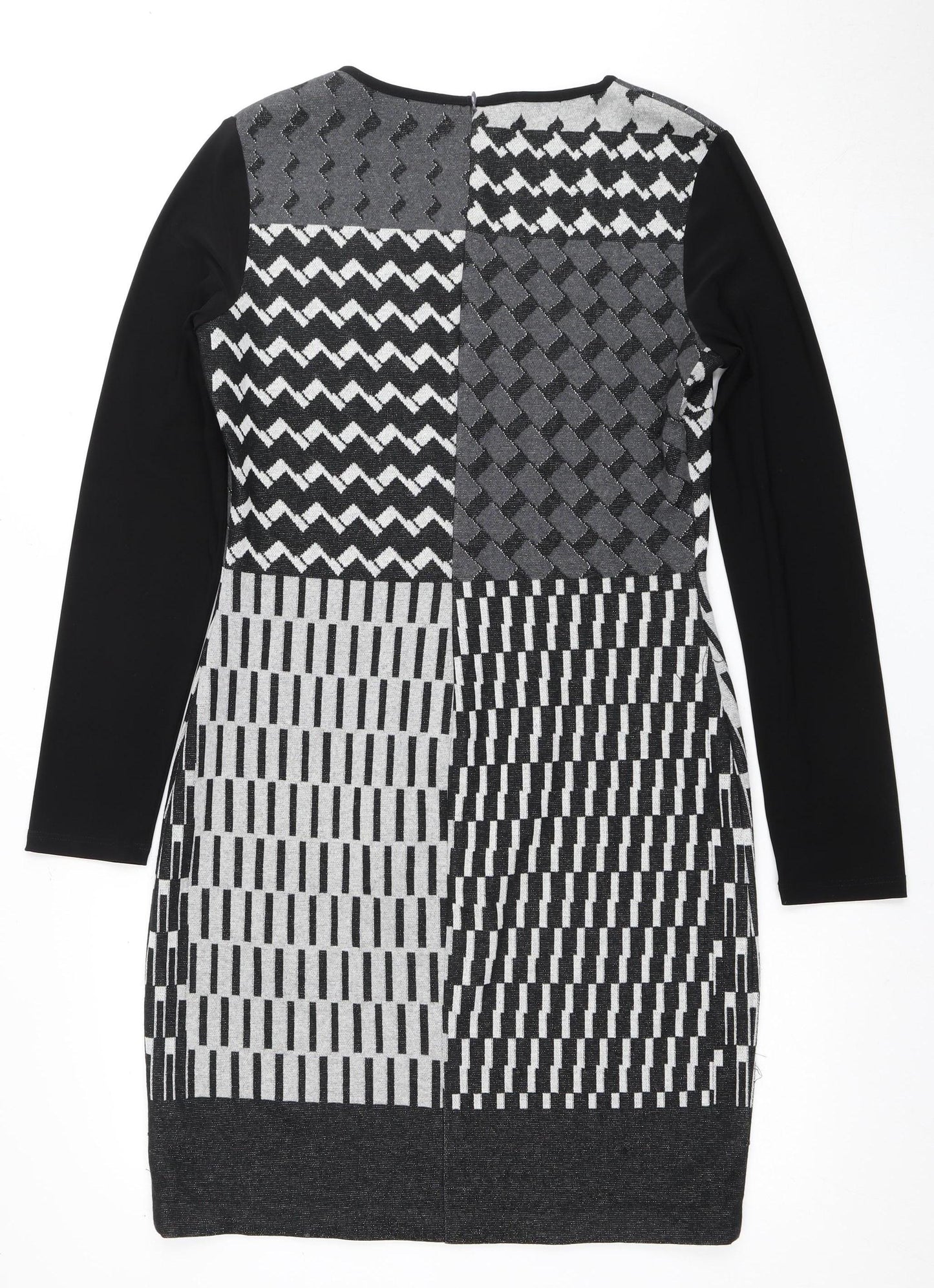 Frank Lyman Women's Black Grey Geometric Dress Size 12