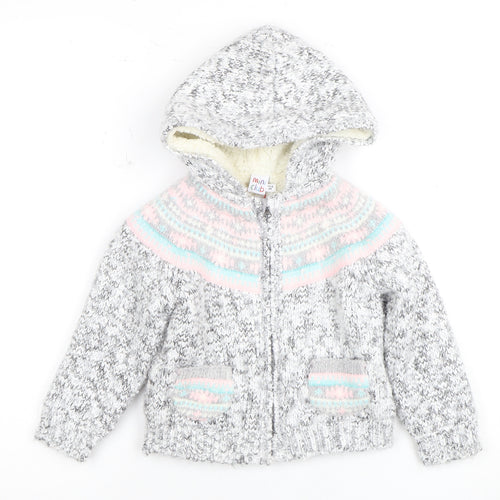 Mini Club Girls Grey Full Zip Hooded Jumper - 2 Years