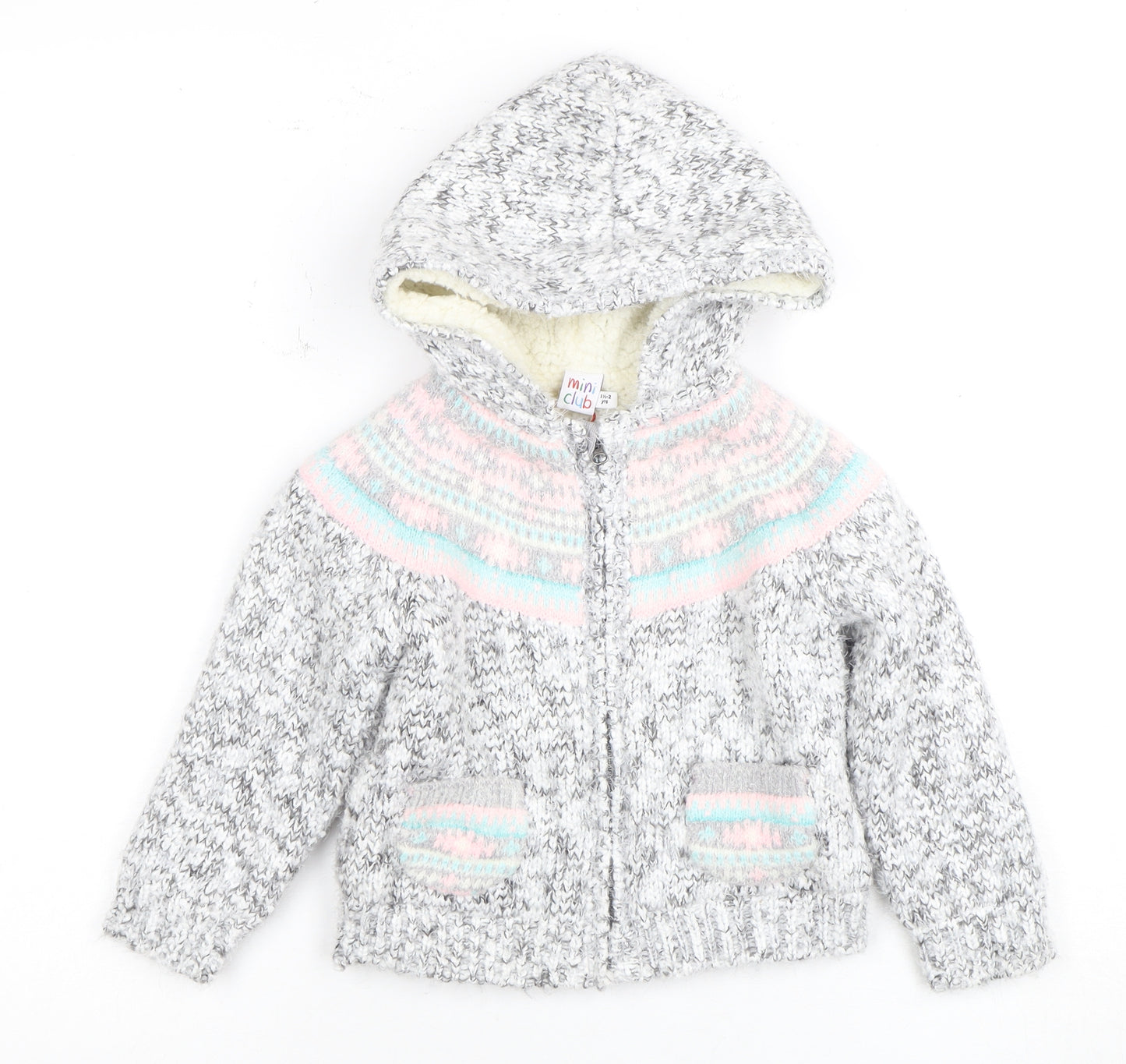 Mini Club Girls Grey Full Zip Hooded Jumper - 2 Years