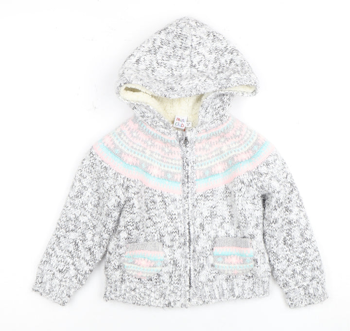 Mini Club Girls Grey Full Zip Hooded Jumper - 2 Years