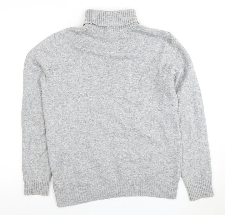Dressmann Grey Wool Roll Neck Jumper M Unisex