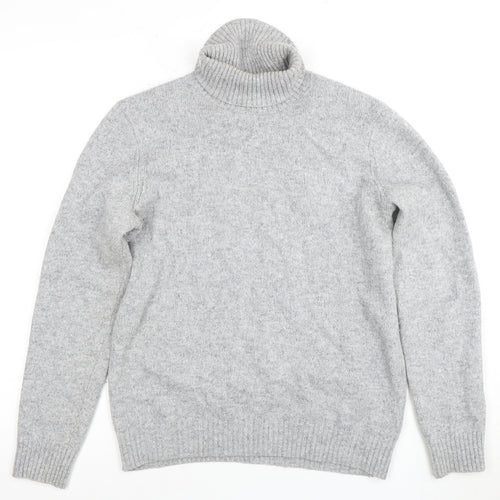 Dressmann Grey Wool Roll Neck Jumper M Unisex