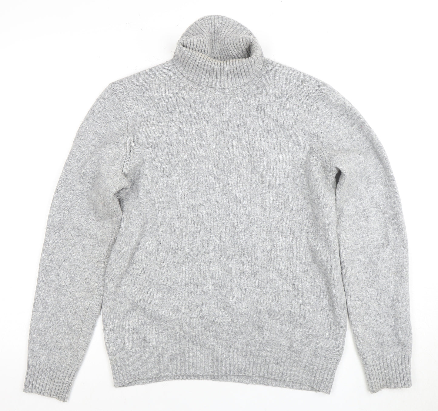 Dressmann Grey Wool Roll Neck Jumper M Unisex