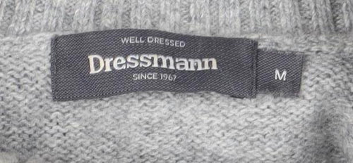 Dressmann Grey Wool Roll Neck Jumper M Unisex