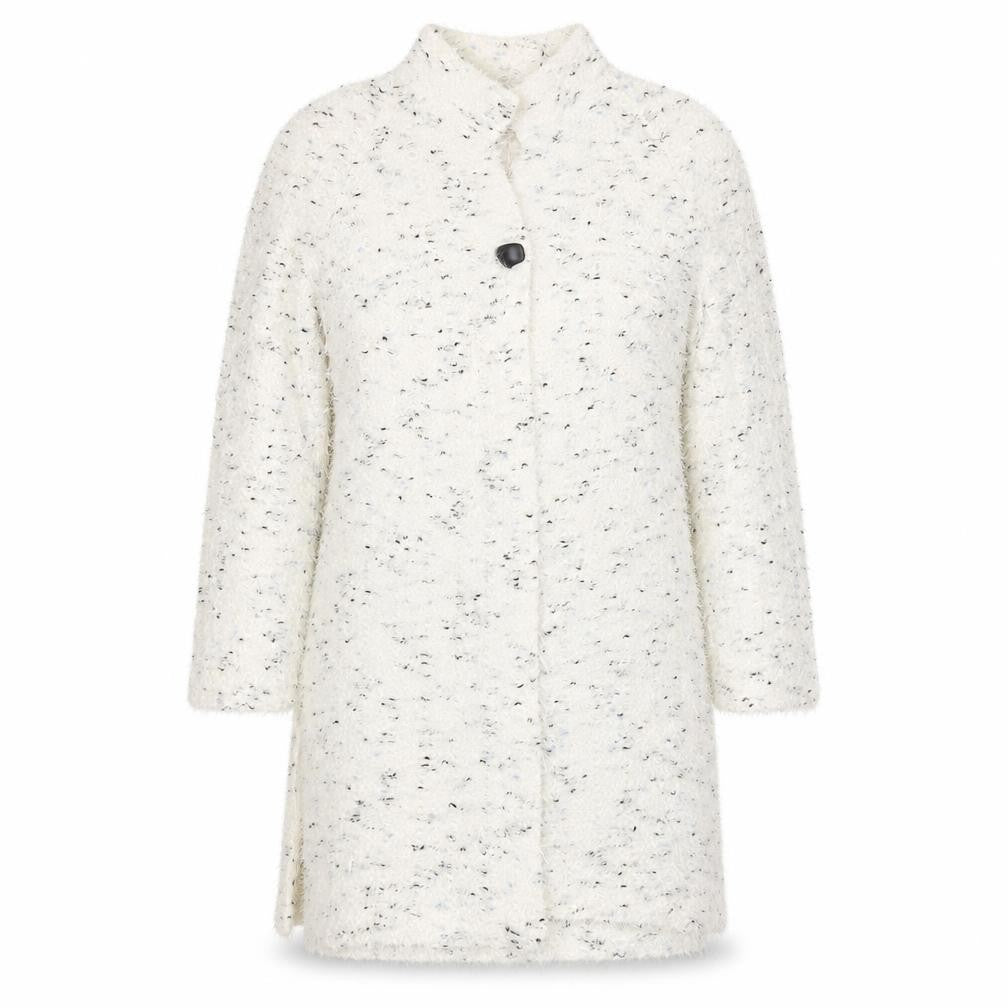 Front view of Emme Women's White Cardigan, size 10, Polyamide/Wool Blend