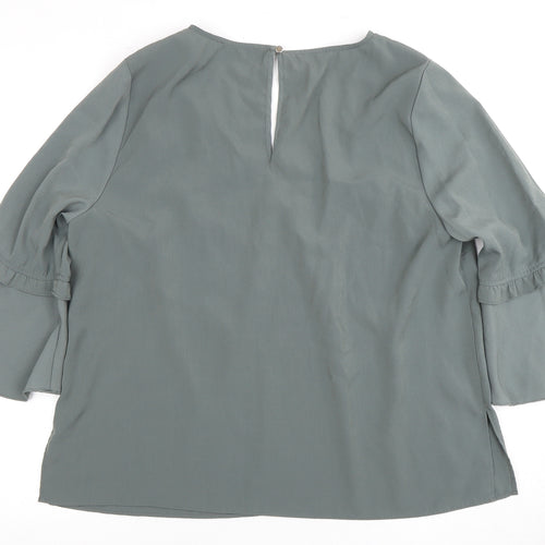 TOKITO Women's Green V-Neck Bell Sleeve Blouse