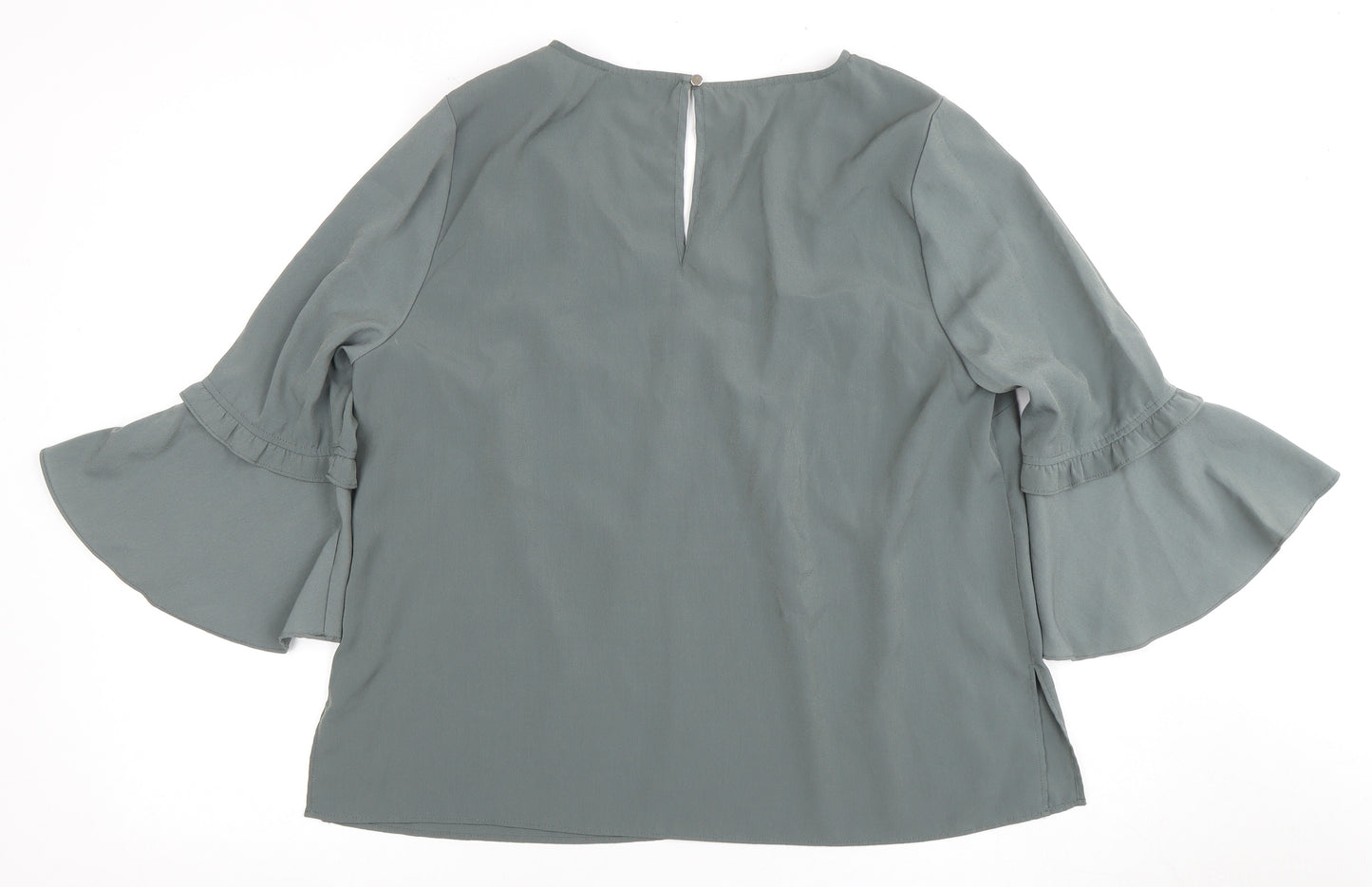TOKITO Women's Green V-Neck Bell Sleeve Blouse