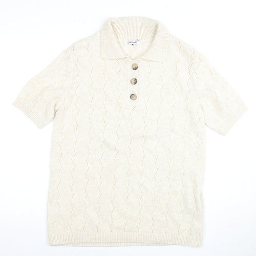 Damart Women's Beige Collared Button Jumper M