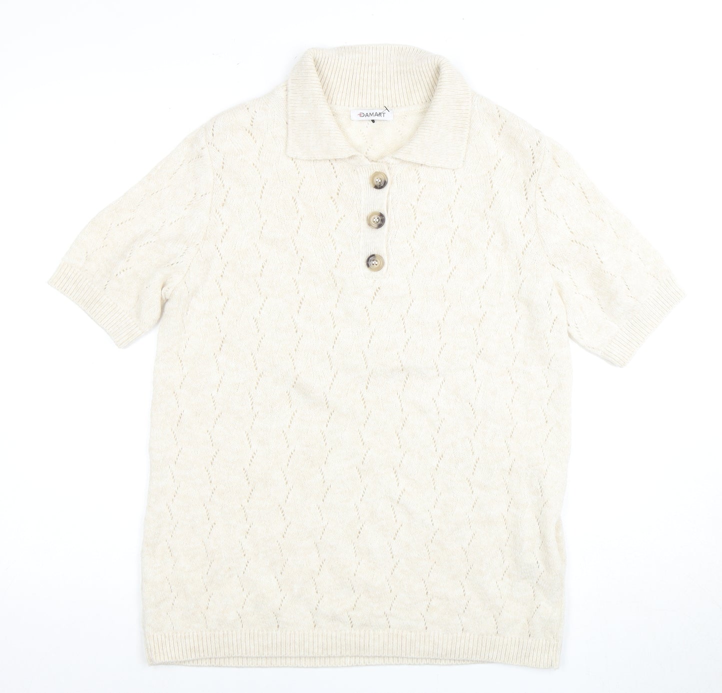 Damart Women's Beige Collared Button Jumper M