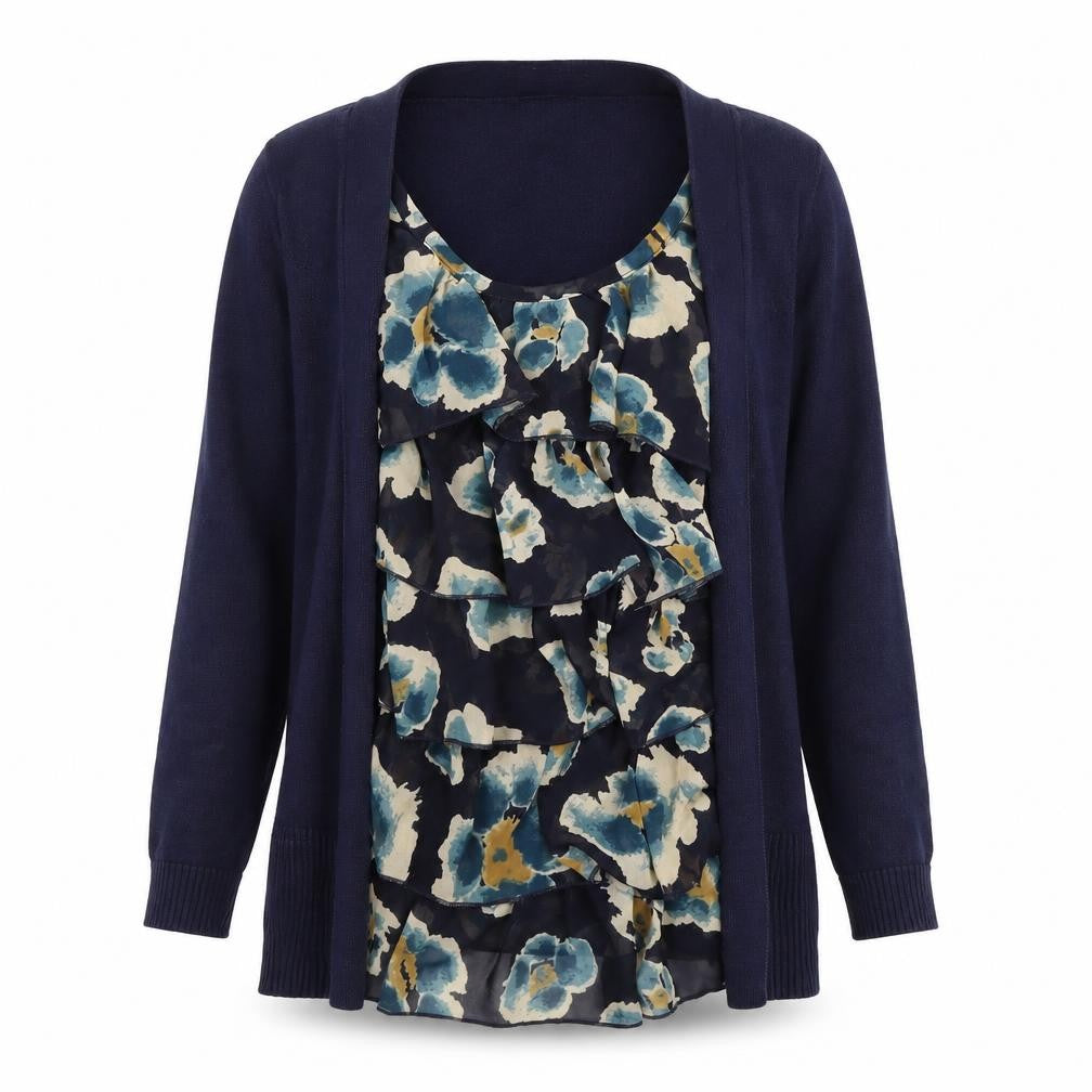 Front view of Next Women's Blue Floral Long Sleeve Tunic Blouse