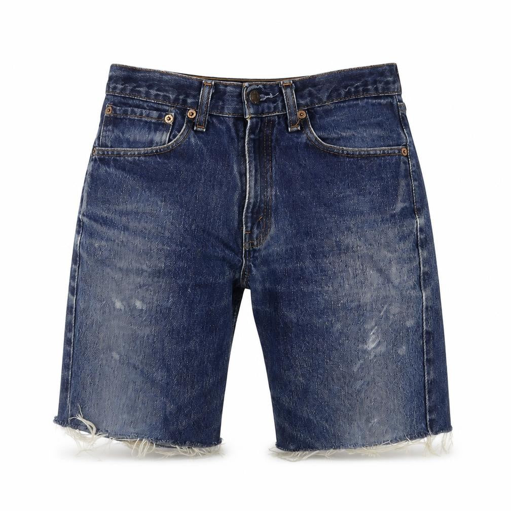 Front view of Levi's Men's Blue Denim Shorts 31 Distressed Style
