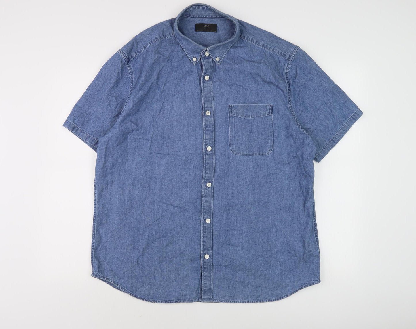 Marks and Spencer Men's Blue XL Button-Up Shirt