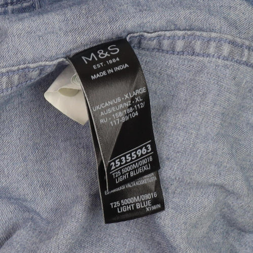 Marks and Spencer Men's Blue XL Button-Up Shirt