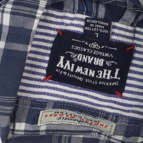 The New Ivy Brand Men's Blue Plaid Short Sleeve Shirt L