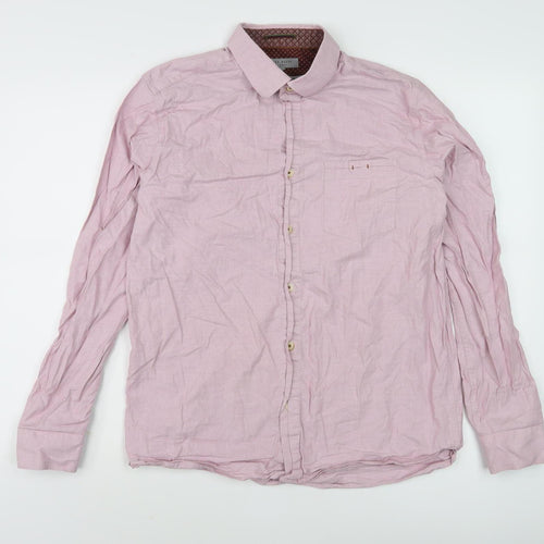 Ted Baker Men's Pink Long Sleeve Button-Up Shirt L