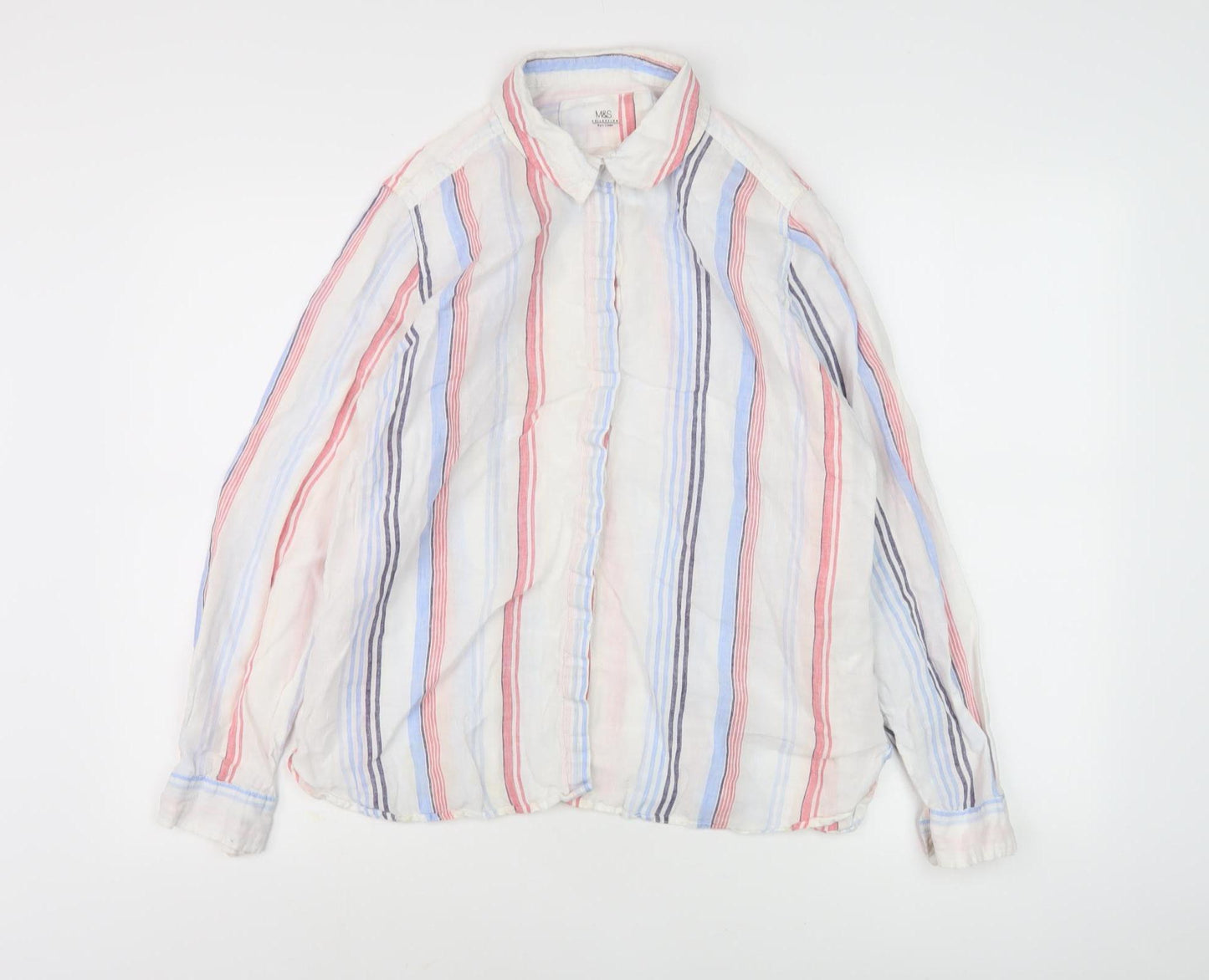 Marks & Spencer Women's Striped Linen Shirt, Size 16, Multicoloured