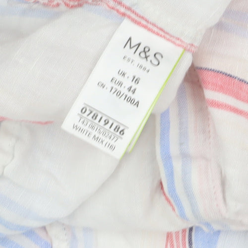 Marks & Spencer Women's Striped Linen Shirt, Size 16, Multicoloured
