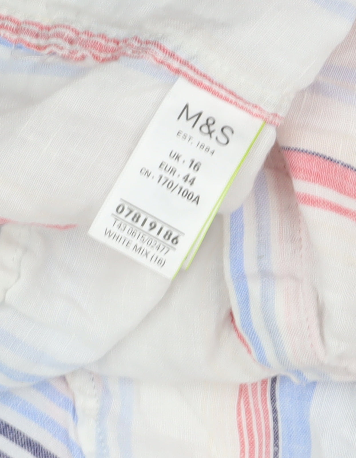 Marks & Spencer Women's Striped Linen Shirt, Size 16, Multicoloured