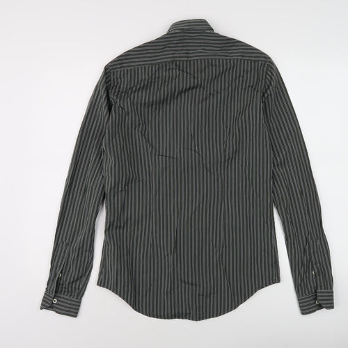 Zara Men Slim Fit Green Striped Long Sleeve Shirt - S