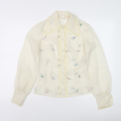 Lucie Linden Women's Ivory Floral Embroidered Blouse Size 8