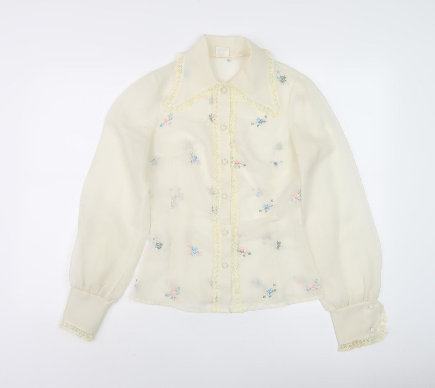 Lucie Linden Women's Ivory Floral Embroidered Blouse Size 8