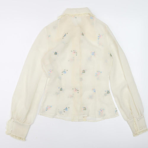 Lucie Linden Women's Ivory Floral Embroidered Blouse Size 8