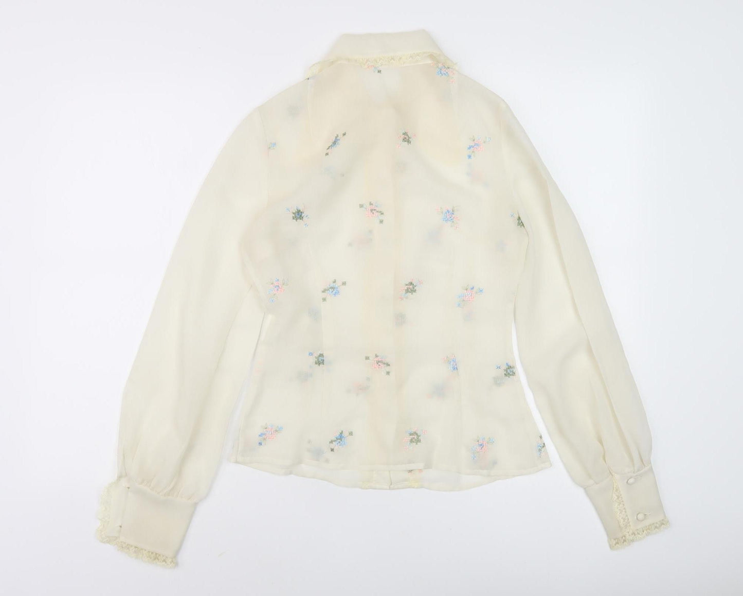 Lucie Linden Women's Ivory Floral Embroidered Blouse Size 8