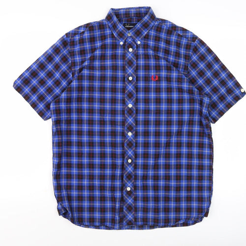 Fred Perry Men's Blue Plaid Button-Up Shirt M