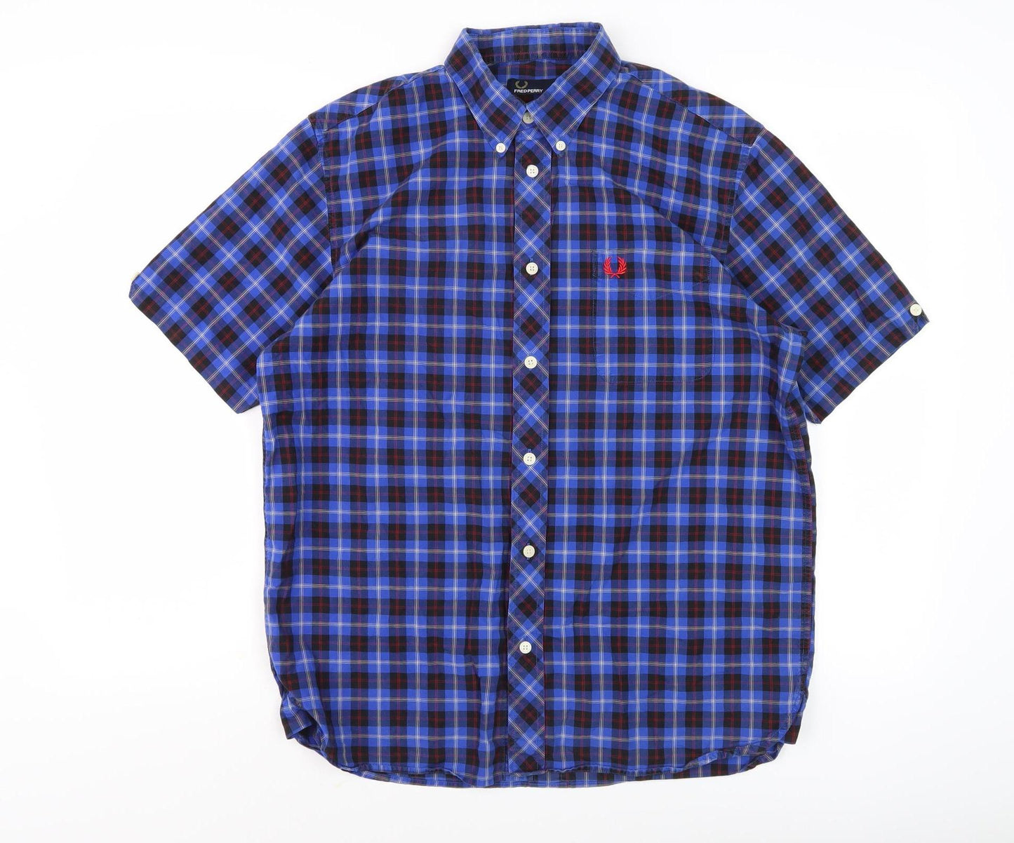 Fred Perry Men's Blue Plaid Button-Up Shirt M