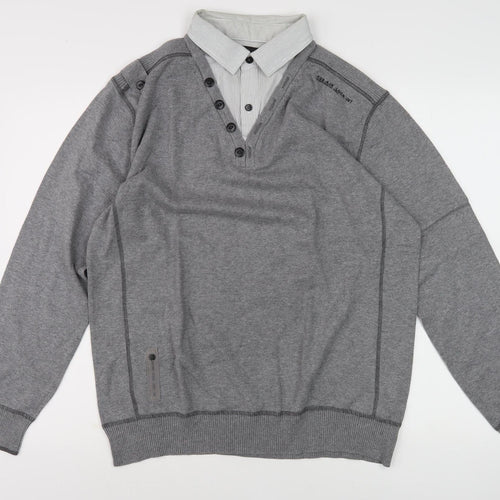 Next Men's Grey Henley Jumper L - Casual Collared Style