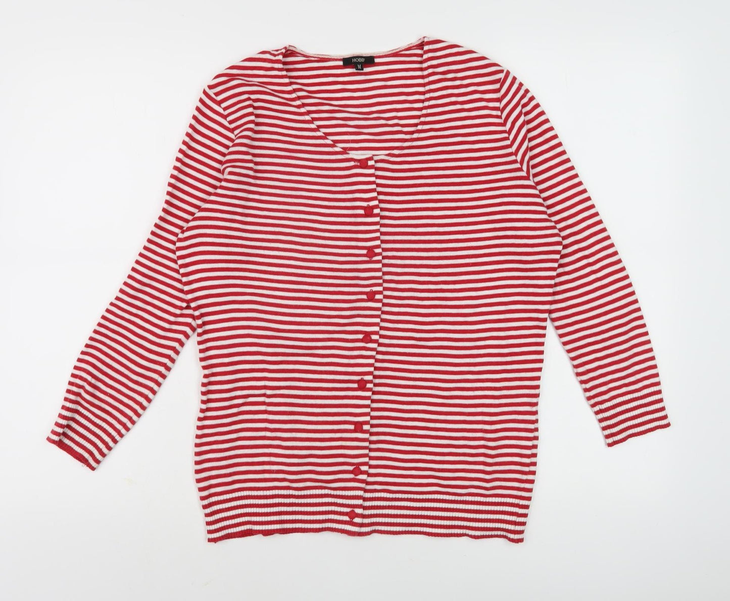 Hobbs Women Red Striped Cardigan M Size Cotton