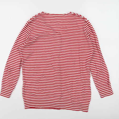 Hobbs Women Red Striped Cardigan M Size Cotton